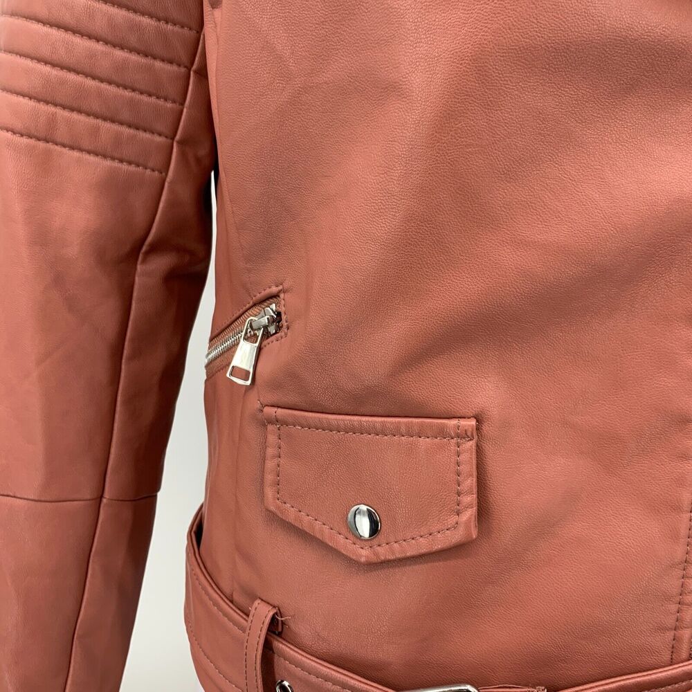 Love Tree Jacket Womens S Small Muave Faux Leather Moto Belted Size Zip Ribbed - Picture 4 of 12